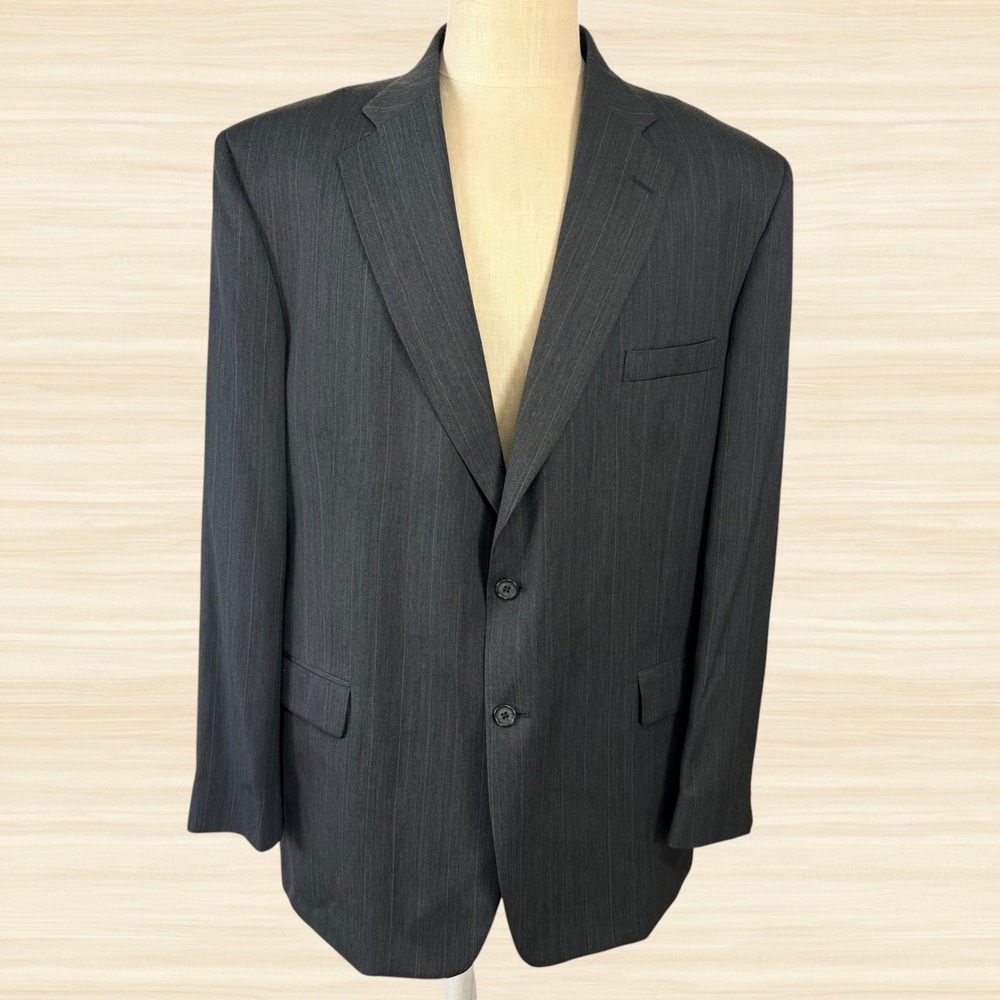 Stafford 100% Wool Charcoal Pinstripe 2 Piece Suit Jacket 48L Pants 36x32 Mens - Picture 2 of 16